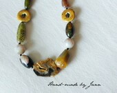 Boho Chic Hand Knotted Bold Chunky Statement Necklace Handmade Bohemian Summer Jewelry (Petrified Wood / Dragon Vein Agate / Quartz)