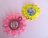 Strawberry Shortcake Inspired Rhinestone Bottlecap Flower Hair Clip- Choose your color and design