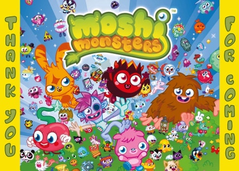 INSTANT DOWNLOAD Moshi Monsters Printable Birthday Party Thank You Card, Digital, PDF File for Moshi Monsters Party Theme