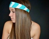Chevron turquoise and white headband hippie style headband bohemian headband hair accessories