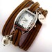Wrap Watch with Real Dandelions - suede leather and silver wrist watch, glass orb with real dandelion seeds and letter charm WISH