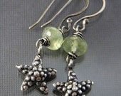 Thai Starfish and Prehnite Gemstone Artisan Earrings