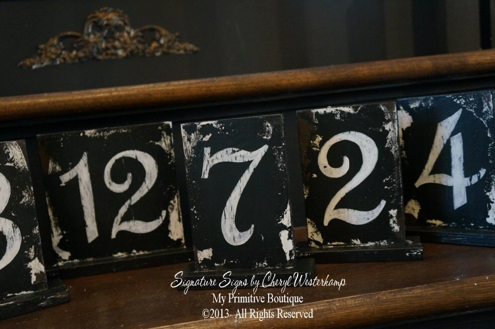 Distressed Black Vintage WOODEN TABLE NUMBERS, Distressed Vintage Cottage Wedding Decor, Self Standing