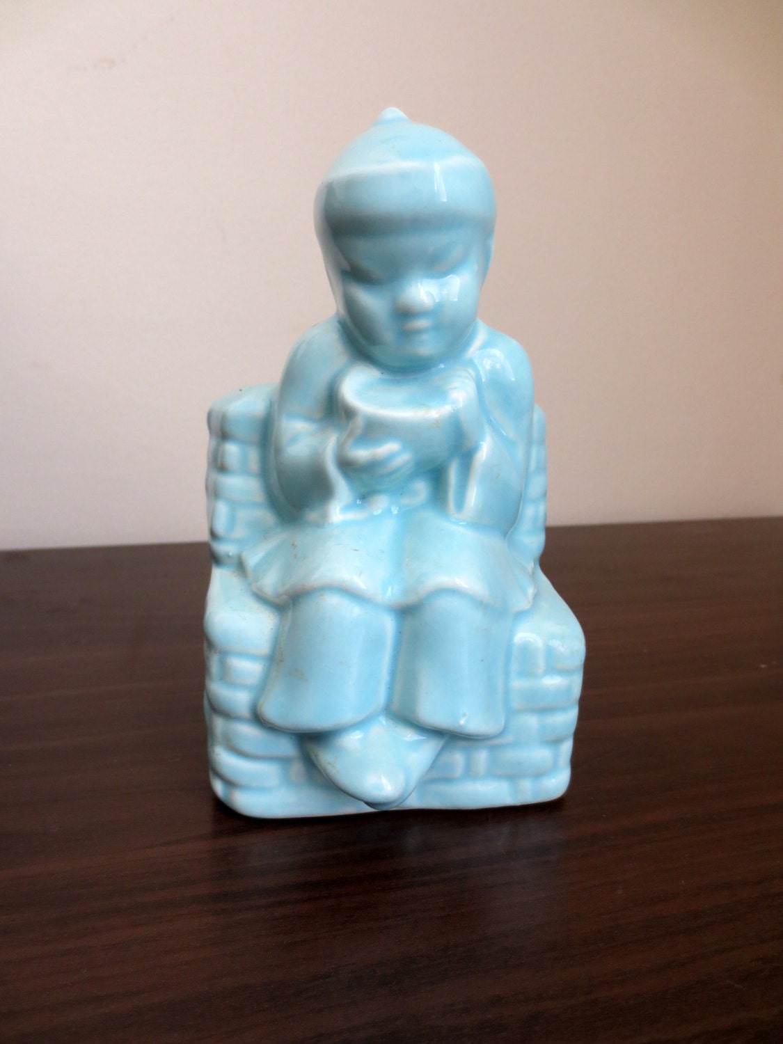 REDUCED Blue Ceramic Asian Boy Planter Pot
