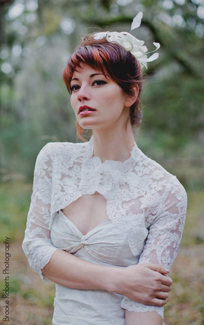 Keyhole neck Lace Bridal  Bolero with 3/4 Sleeve