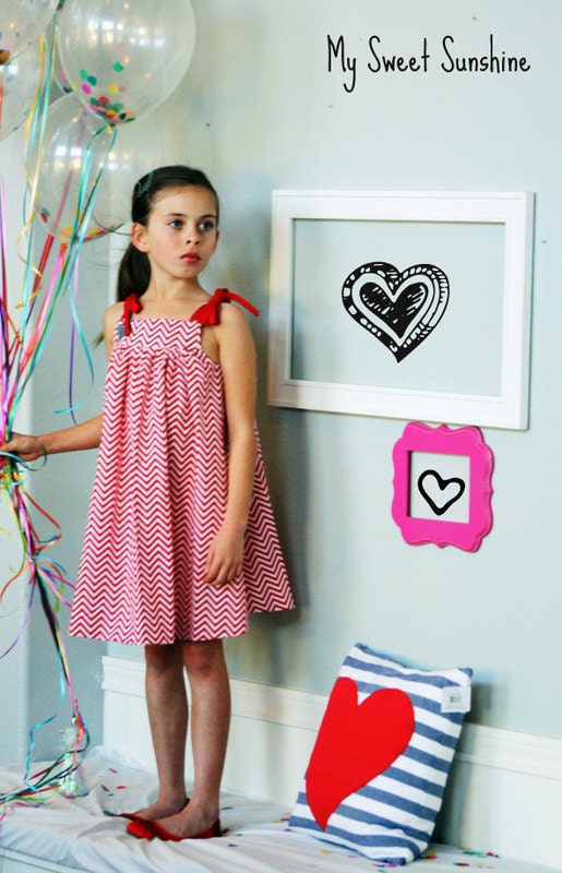 Red and White Chevron Sun Dress-  Size 2T-8YR