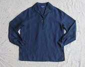 vintage 1980s indigo Irish linen popover blouse s