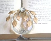 Vintage Chandelier Crystal, Jewel & Art Deco Golden Leaf Necklace, Repurposed, Bohemian, Long, Handmade Jewelry- Athena