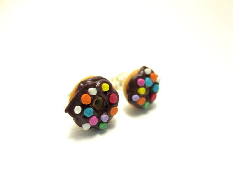 Vanilla Donut with Chocolate Icing and Sprinkles Earrings