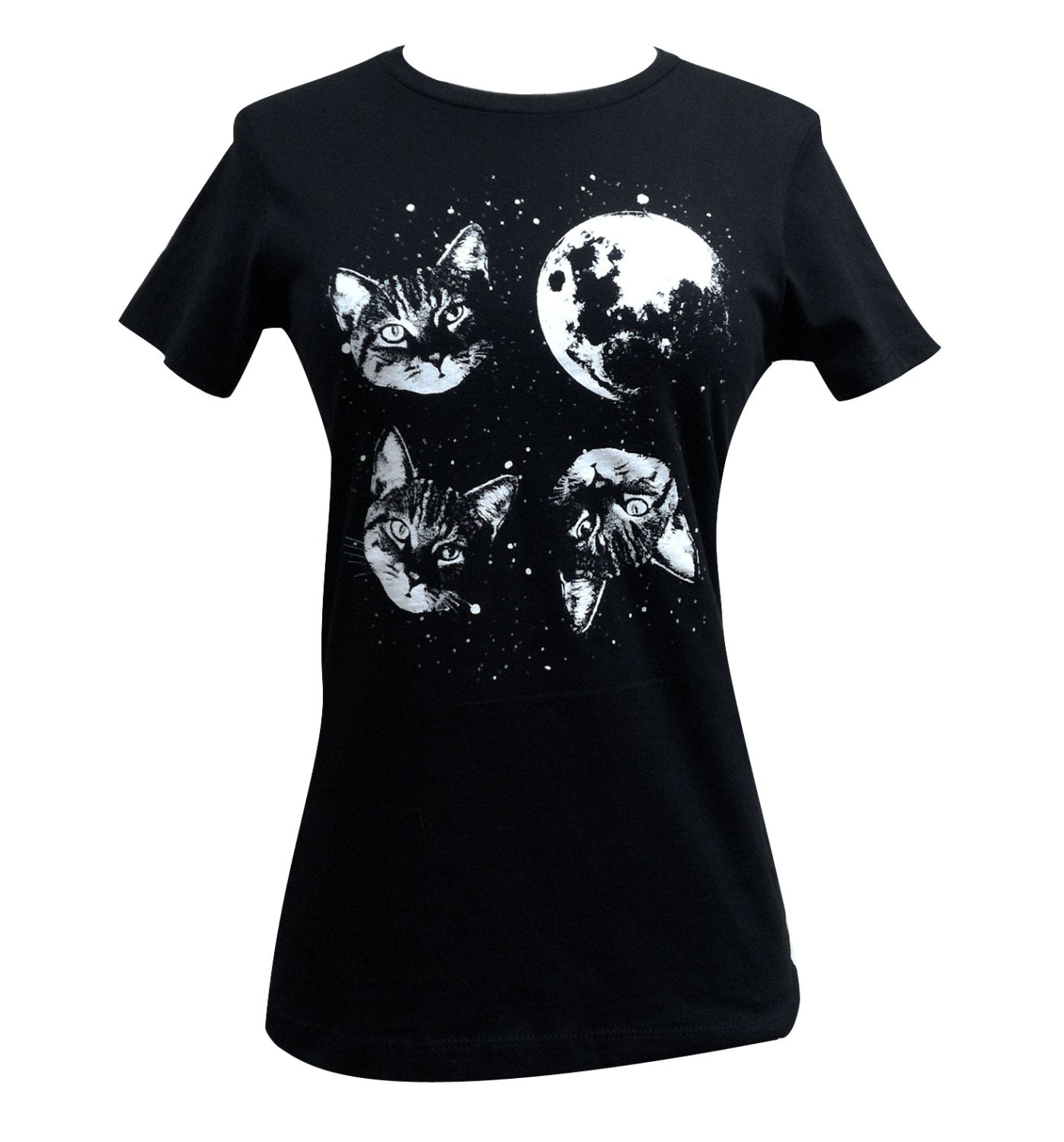 Cat Moon T-Shirt - Kitty Cat Space Parody Ladies Shirt - (Available in sizes S, M, L, XL)