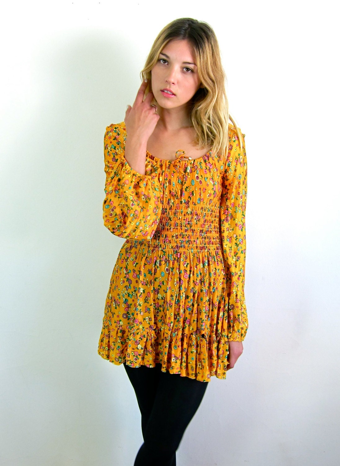 Orange Floral 60's Micro Mini Dress