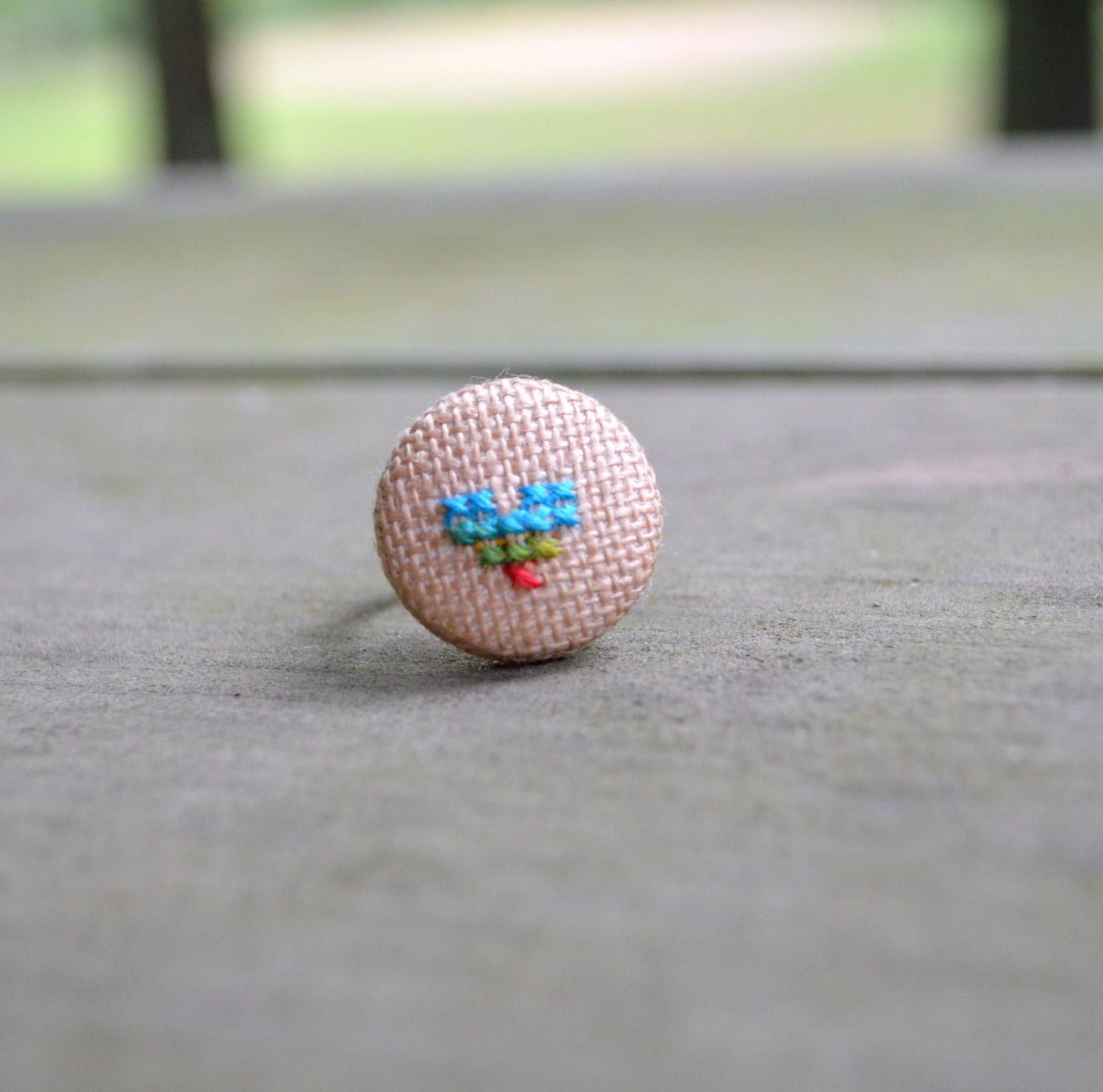 Cross Stitch Heart Ring - Rainbow - Blue - Red - Green - Hand Dyed Floss - Rustic - Natural - For Her - Under 20 - Under 25