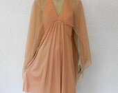 70's Vintage Dress, Seventies Halter Back Angel Wing Hippie Dress, Sheer Angle Wing Hippie Dress