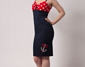 Rockabilly Style Nautical  Wiggle Dress with Anchor Tattoo, UK Size 8-16/US Size 4- 12 Ready to Ship