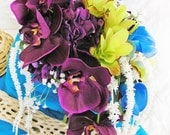 Purple Beach Bridal Bouquet, Green Blue Wedding Flowers