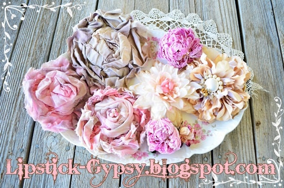 CUSTOM Rosette Accessory- Shabby, Tattered, Stained, Dyed, Made to Order