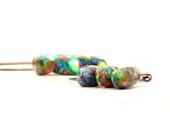 Multicolored Mosaic Stone Hoop Earrings -Stacked Gemstone Colorful Bronze Wire