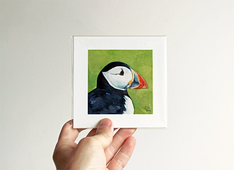 Miniature Puffin Portrait - Small Art Print 3x3