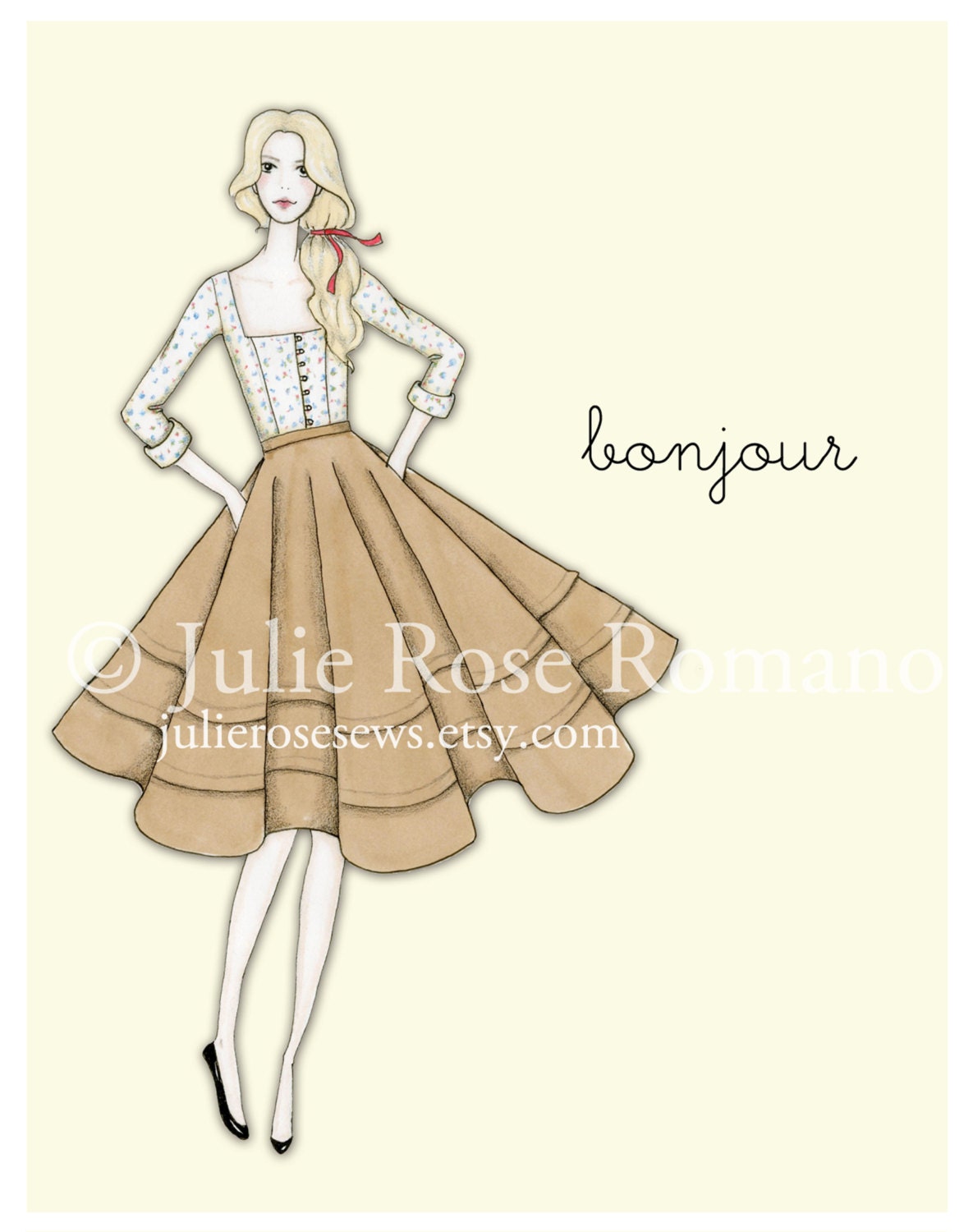 Spring Fashion Illustration Note Cards, Set of 5, Blank Inside