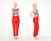 70s Red Cigarette Pants - Disco High Waist Trousers - 1970s Skinny Spandex Glam Leggings Pants - M 8
