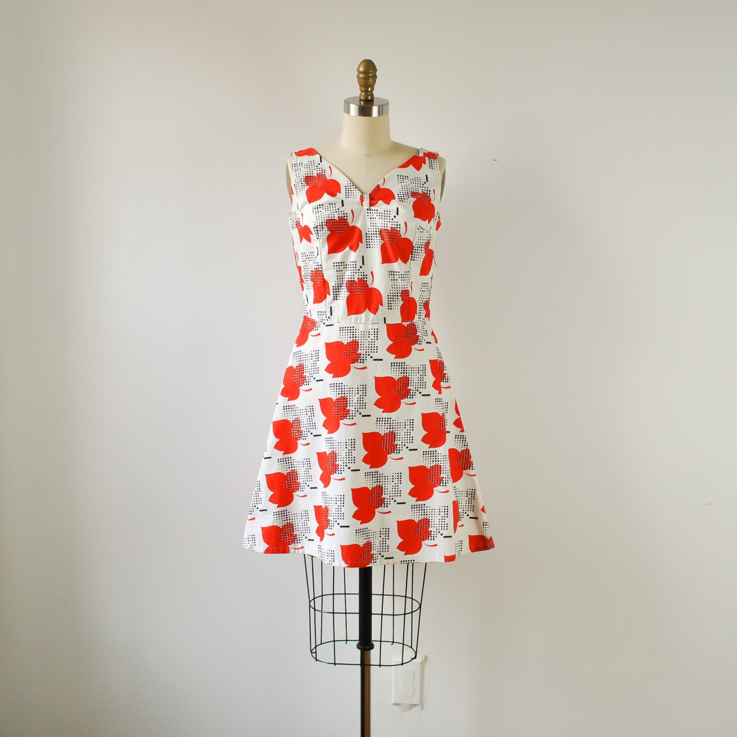 vintage 1960s mod white black red gidget sun dress / 60s dress small / oh canada dress