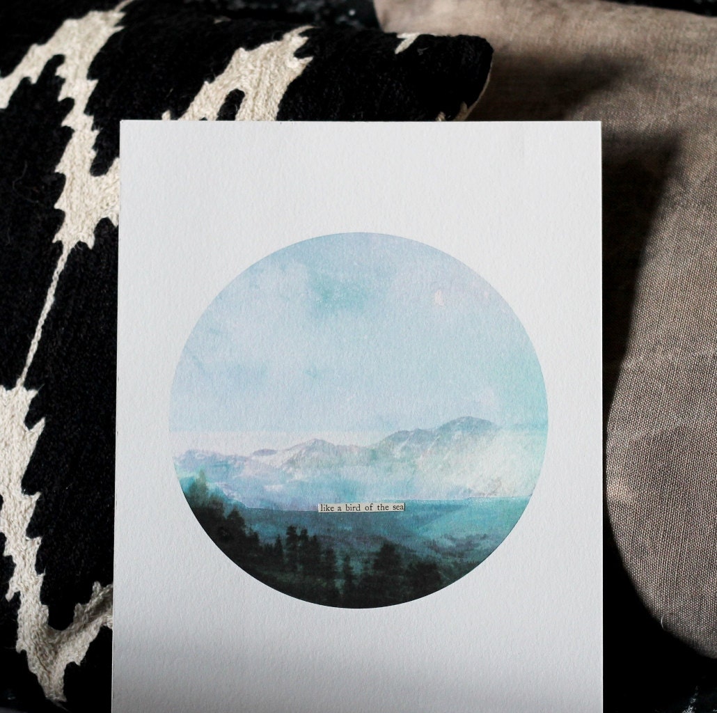 Original Art Landscape, OOAK Mountain Print - Circle Typography Inspirational Words