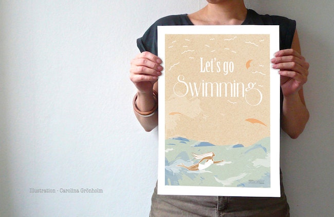 Let's Go Swimming - Graphic Art Print 8x12'