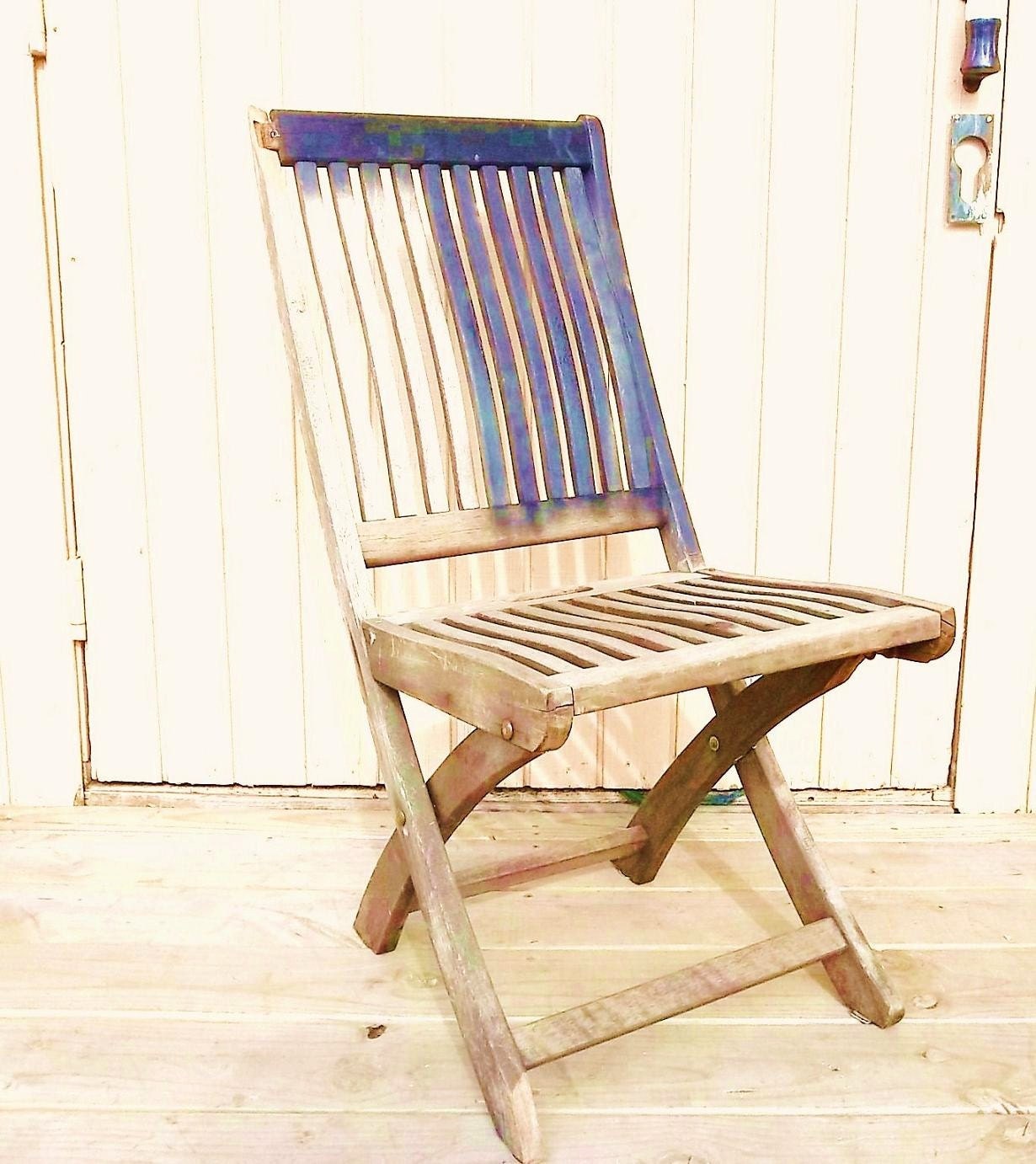Antique Wood Folding Chair Rustic Farmhouse French Country Shabby  Decor