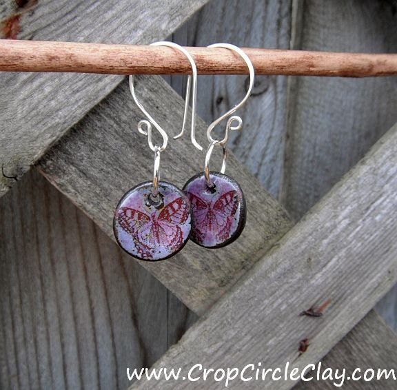Butterfly Earrings Ceramic Charm Earrings Mother's Day Gift Sterling Silver Purple Lavender Lilac Gift For Her