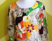 1960s Vintage /  Groovy Peter Max Inspired Psychedelic Safari Print Shift Dress / Size S-M