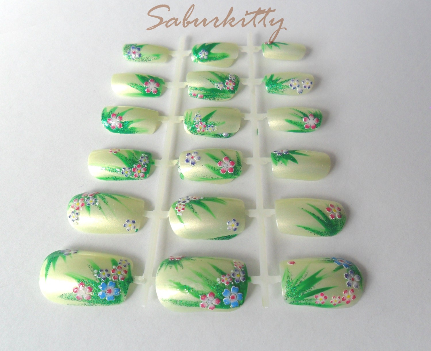 Jungle Nail Art Hawaiian tropical trees leaves hawain designs green artificial press on nails fake nails accessories acrylic nails w/Glue