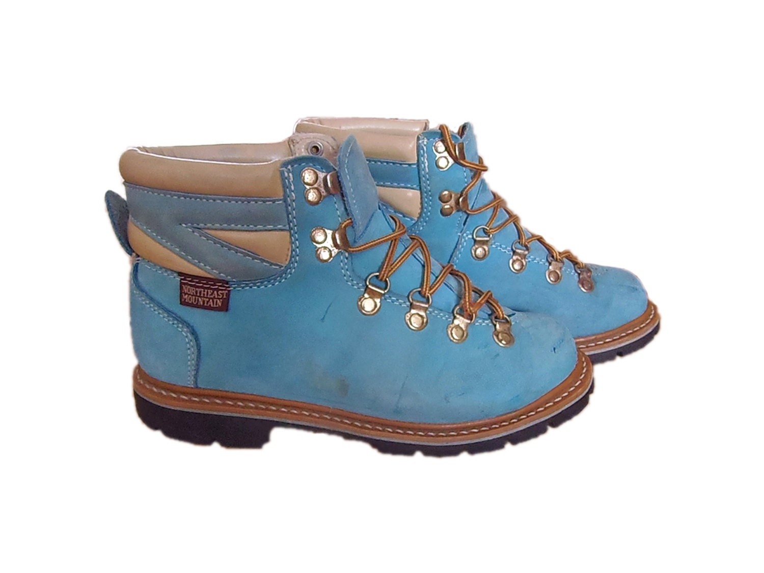 70s Boots Baby Blue Suede Hiking Boots - Granny Laceups - Winter Boots - Industrial Heavy  - Retro - Womens Size 8