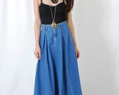Vintage Denim Skirt High Waist 80s Full Sweep Grunge Demin Skirt XS S