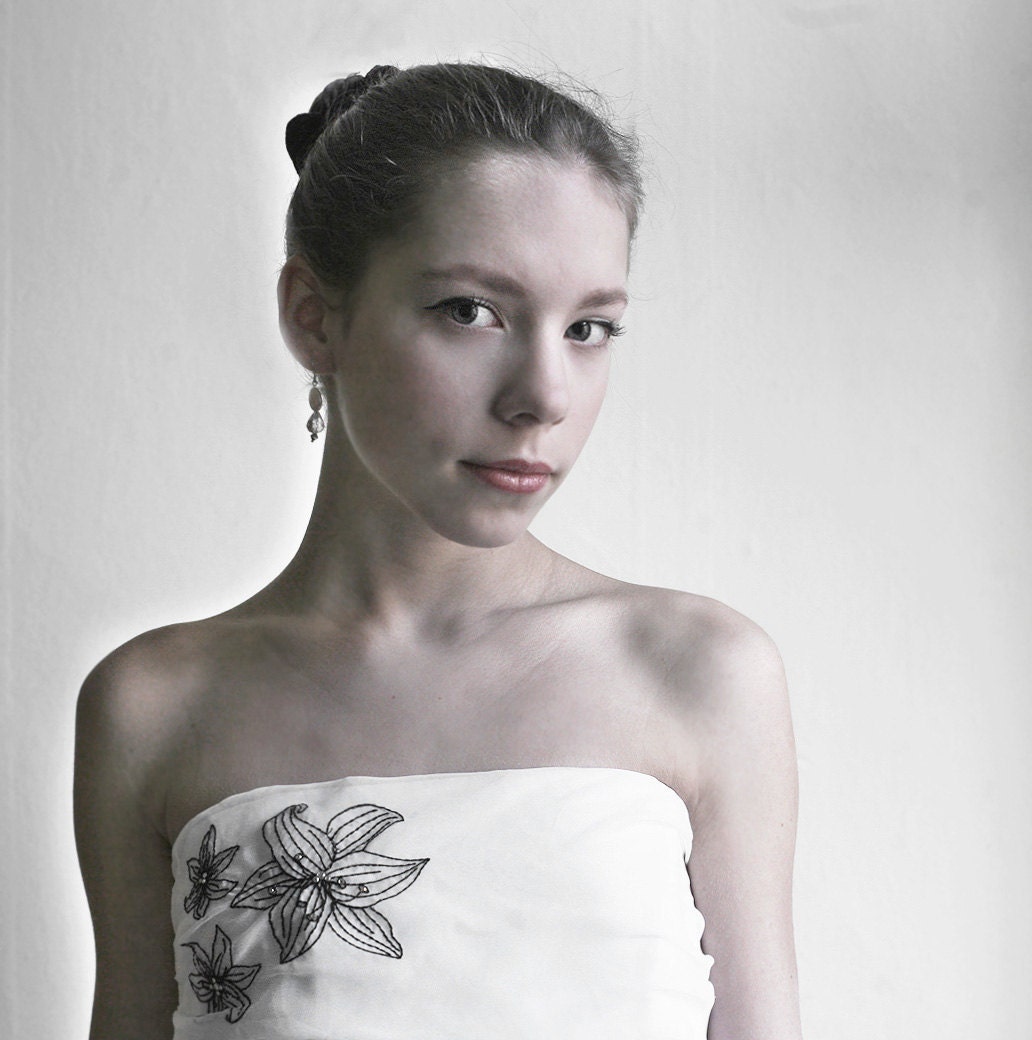 White chiffon Prom or Bridal top - sleveless embroidered Chiffon top