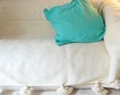 Moroccan POM POM Wool Blanket - ecru