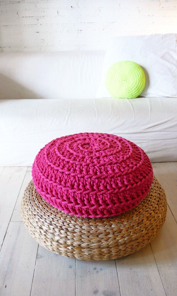Floor Cushion Crochet - Thick Cotton - Intense Pink