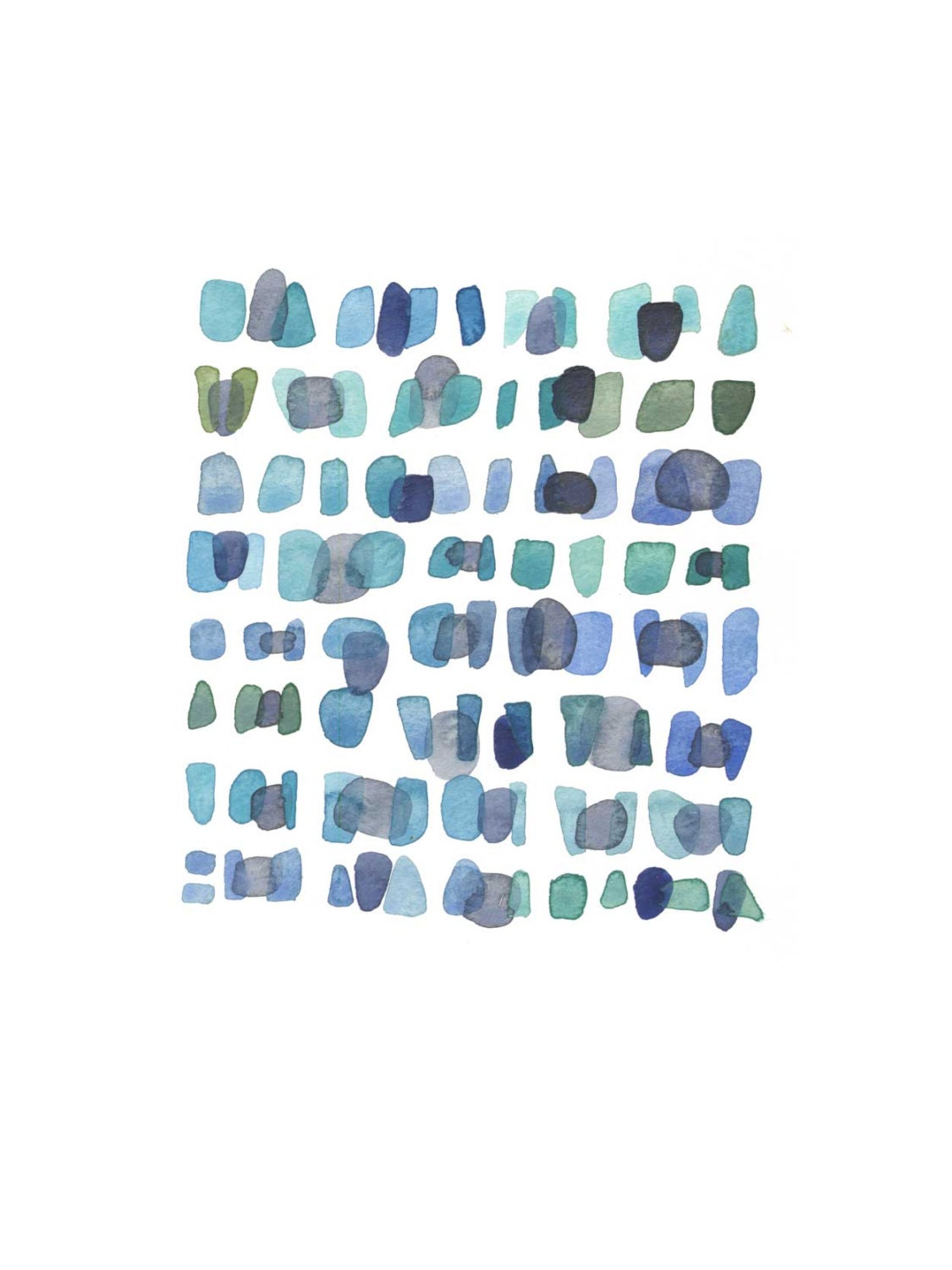 Sea Glass  Watercolor painting Seaglass Original Painting blue green grey Abstract paintingocean blue