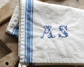 Monogrammed French Blue Stripe Kitchen Towel with Personalized Hand Stitched Initials - BLUE