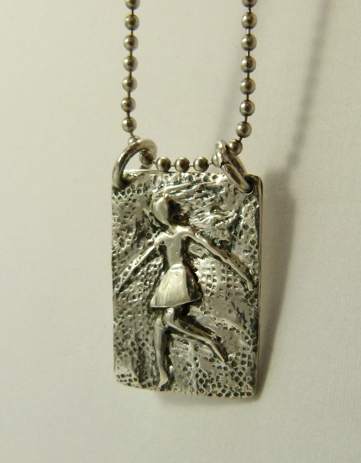 Angel Jessi Listens To The Wind Of Her Soul - Art Jewelry Pendant - Up Cycled Sterling and PMC - 1165