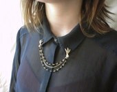 Collar Clips, Brass Claw Lapel Clips with 14k Gold Black Rosary Chain
