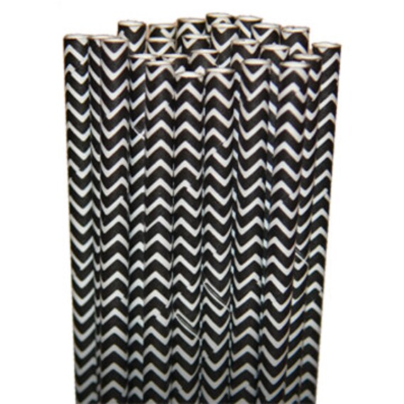 Chevron Zigzag Black Party Paper Straws - Cake Pop Sticks - Pixie Sticks - Qty 25 Il_570xn