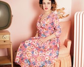 Vintage style rockabilly 50's FLORAL cotton womens dress pin up mad men 2XL 2X