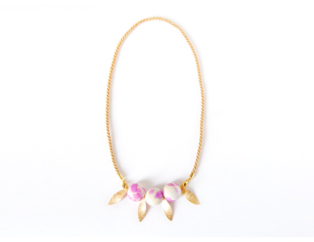 BLOOM - Golden Delight Statement Necklace - Pink Water Color Ink Blots
