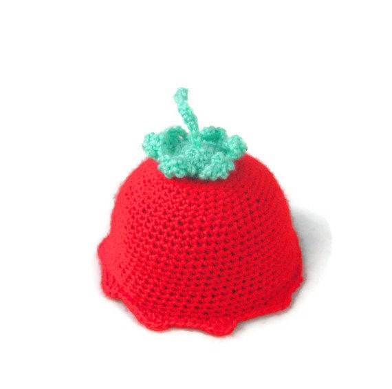 Baby flower bell hat novelty hat red munchkin baby beanie in red and mint green - Newborn 0 - 3 months