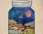 mason jar painting terrarium art print 16 x 20 large format PRINT mixed media travel poster mountain scene