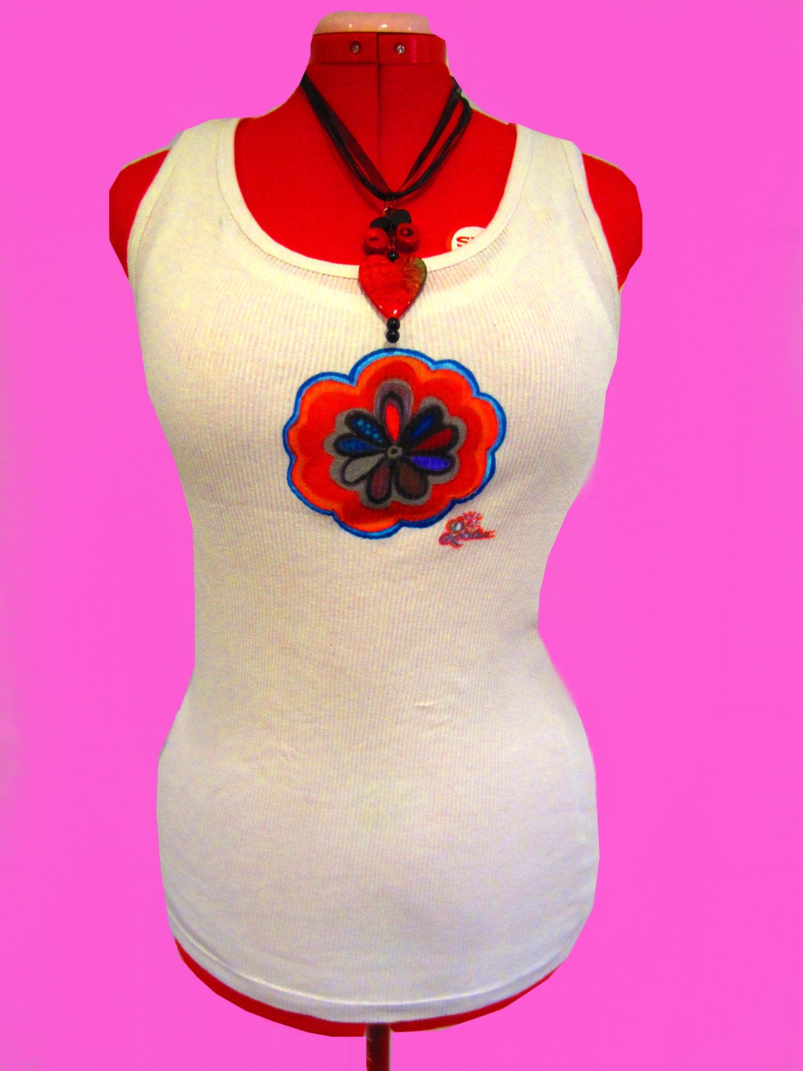 GET THE LOOK,Funky Necklace & Women's T,Shirts, Women's Tank Top, Funky Handpainted T,Shirt, Boho T,Shirt, 100% Cotton