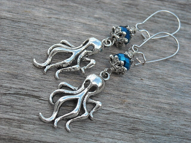 Octopus Earrings, Octopus Jewelry, Nautical Earrings, Rockabilly Earrings, Cthulhu Earrings, Nautical Jewelry, Rockabilly Jewelry,