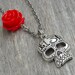 Lucky 13 Silver Skull Necklace with Red Rose