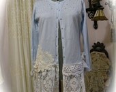 Shabby Sweater Altered, romantic victorian cottage layered with laces, womens LARGE