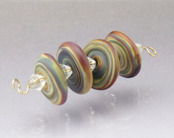Lampwork glass discs Raku beads Flat matte by Anne Londez SRA